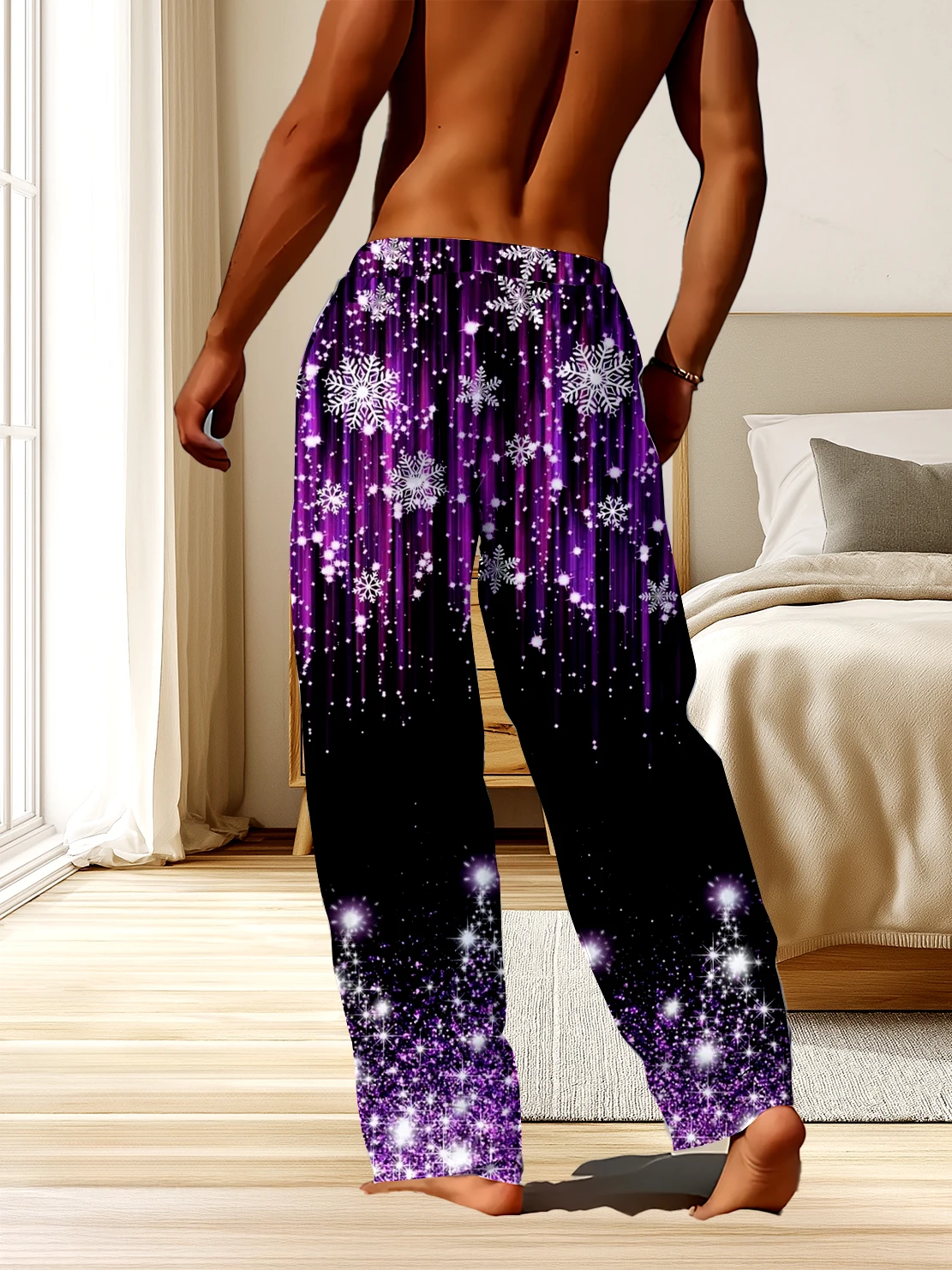 

Street trendy men's pants with 3D digital printed snowflake pattern, loose and comfortable casual pants that do not fade