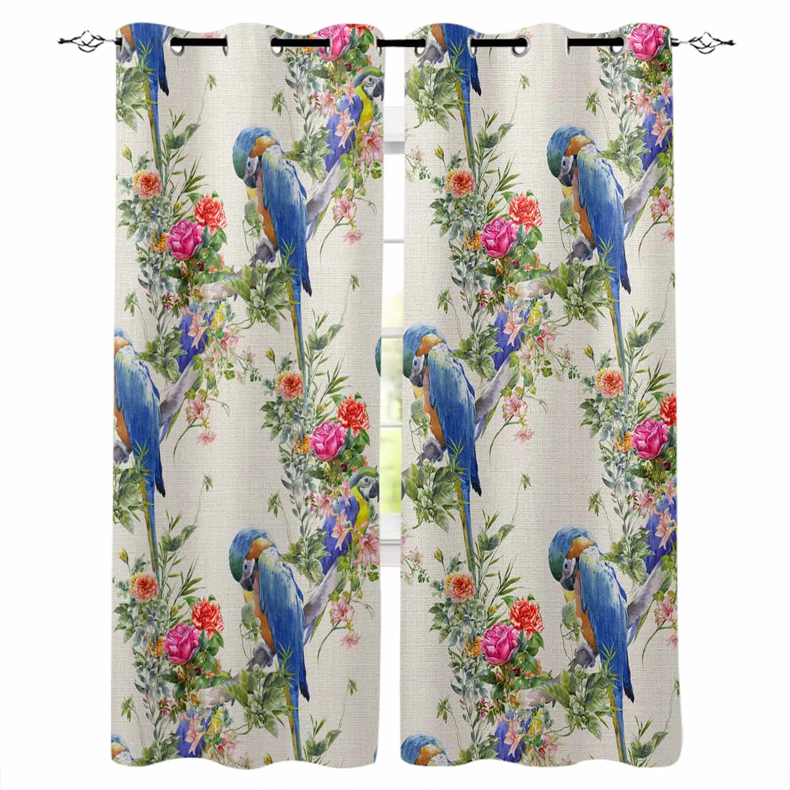 Flower Parrot Retro Living Room Bedroom Elegant Curtains For Kitchen The Room Window Treatments Drapes