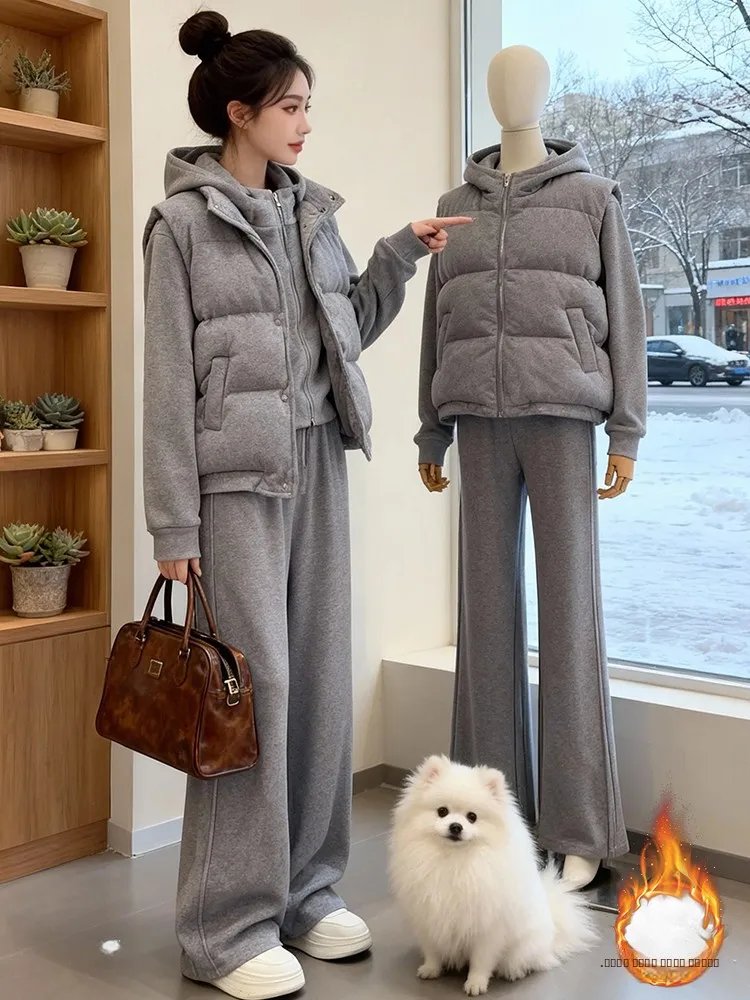 Faionable-Conjunto de ropa deportiva para mujer, pantalones de chándal con capucha, banda elástica de cintura alta, pieza de camiseta, fibra de poliéster cálida para invierno