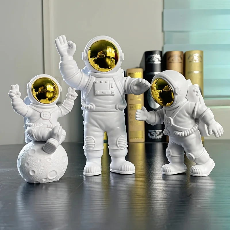 3Pcs Creative Resin Astronaut Ornament Figure Statue Spaceman Desktop Decor Modeling Kids Gift Home Decoration