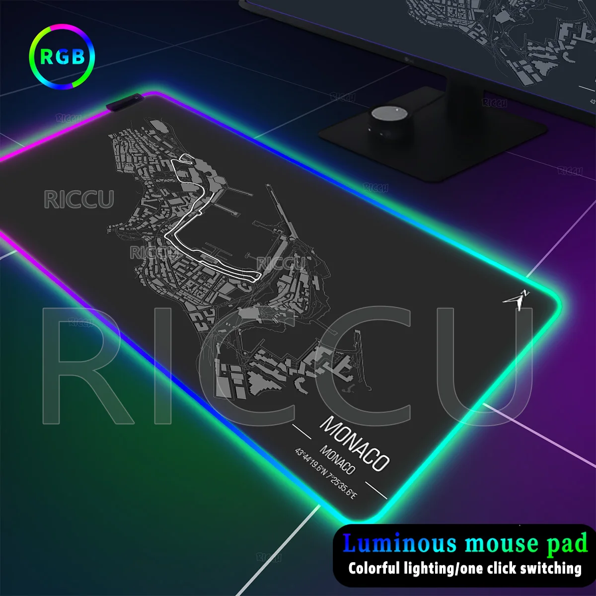 

RGB Black Formula 1 Racing Circuit Mouse Pad XL PC Gaming Home Office Setup Non-slip Emit Light Mat Gamer Keyboard Expansion Pad