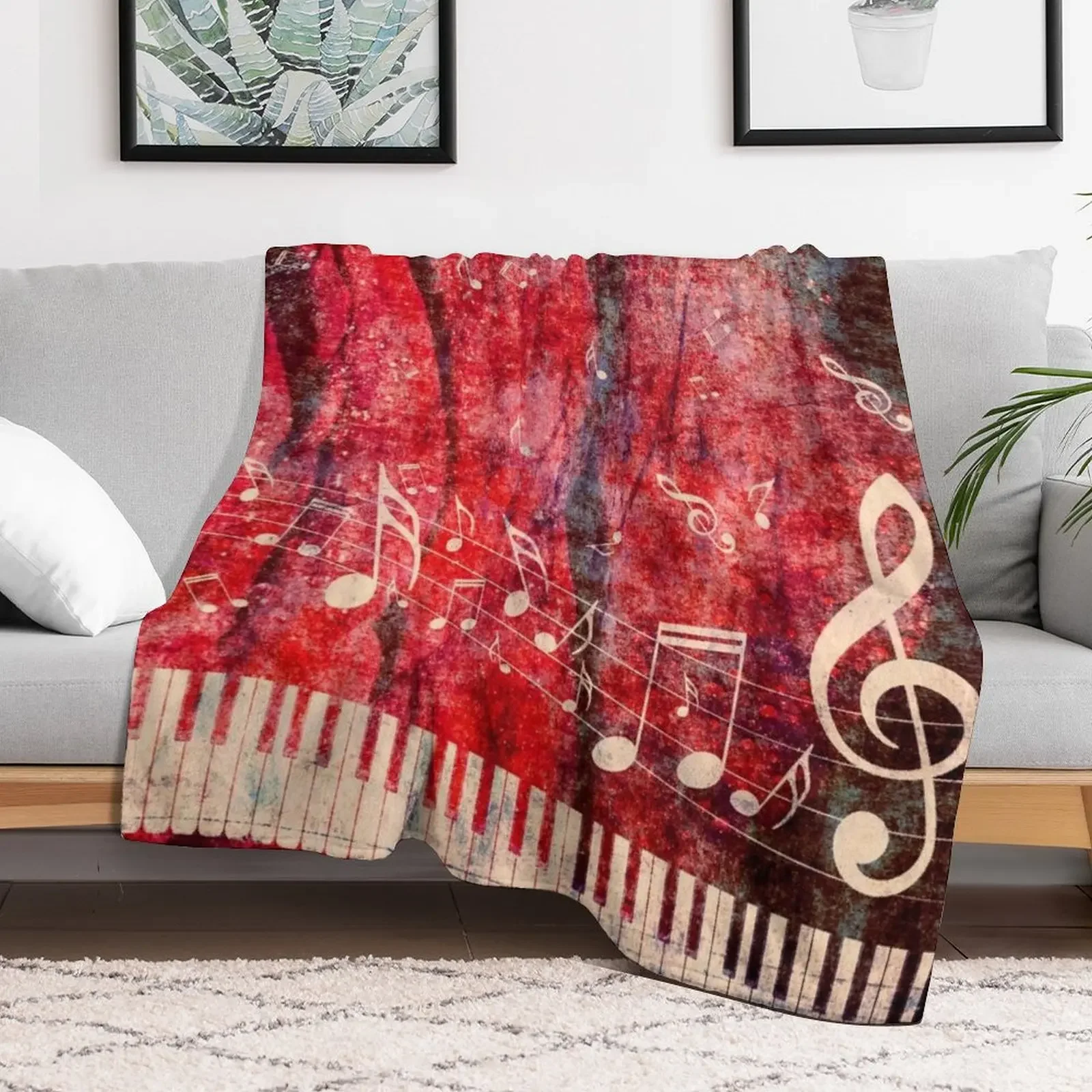 Piano Keyboard with Music Notes Grunge 2 Throw Blanket Thermal Plaid on the sofa Heavy Blankets