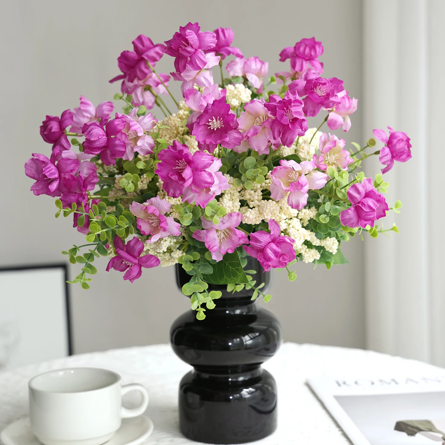 Künstliche Blumen, Teeknospen, Hochzeit, Heimdekoration, Brautstrauß, Garten, Kunstseidenhortensien, Vasen, Brett, Außenbereich, Hof, DIY-Geschenk – Detail 4