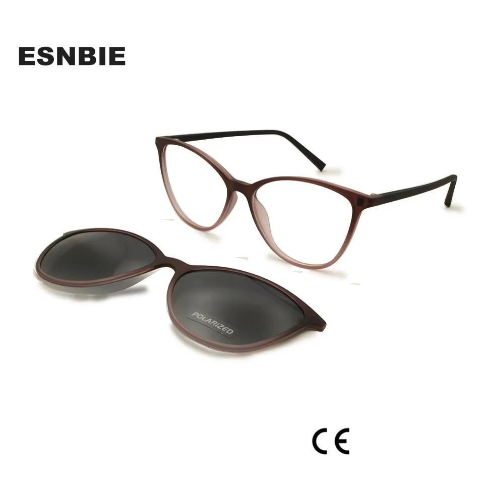 TR90 Ultralight Cat Eye Sun Glasses For Women Eyeglasses Frame With Polarized Magnet Clip On Sunglasses Female Uv400 Oculos De