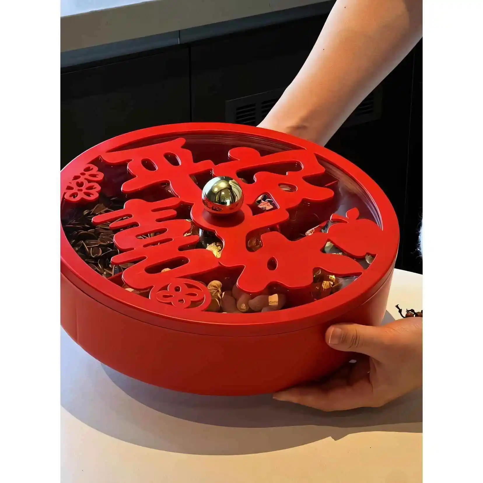 

Large Capaci New Year Sna Fruit Candy Di Red Fruit Display Plate Living Room Year Goods Suower Seeds Plastic Tray