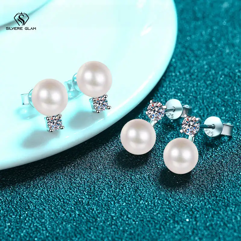 

SG 0.3CT Moissanite 925 Sterling Silver Pearl Stud Earrings For Women Simple Pearl Jewelry Fine Jewelry Christmas Gift D VVS1