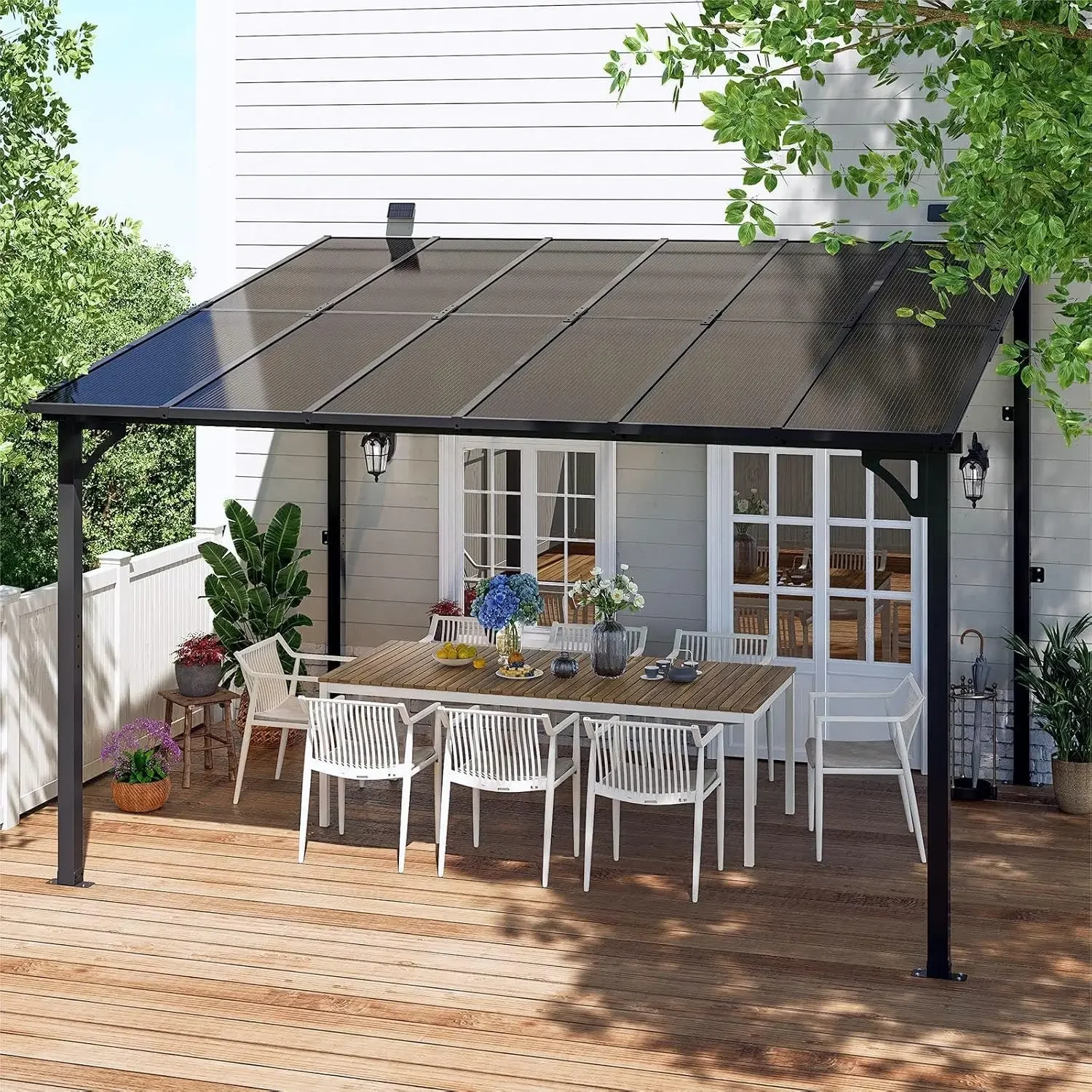 10' x 12' Wall Mounted Lean to Metal Awnings with Sloped Roof, Outdoor Patio Gazebo Awning for Backyard, Deck, Black, Custom