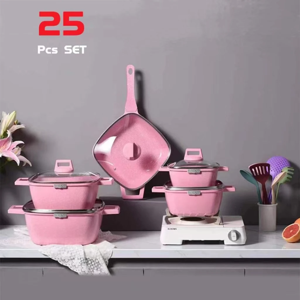 Custom 25-Pieces Non-stick Cookware Set Kitchen Gadget Aluminum Pots And Pans Set With Lid For Baking & Cooking
