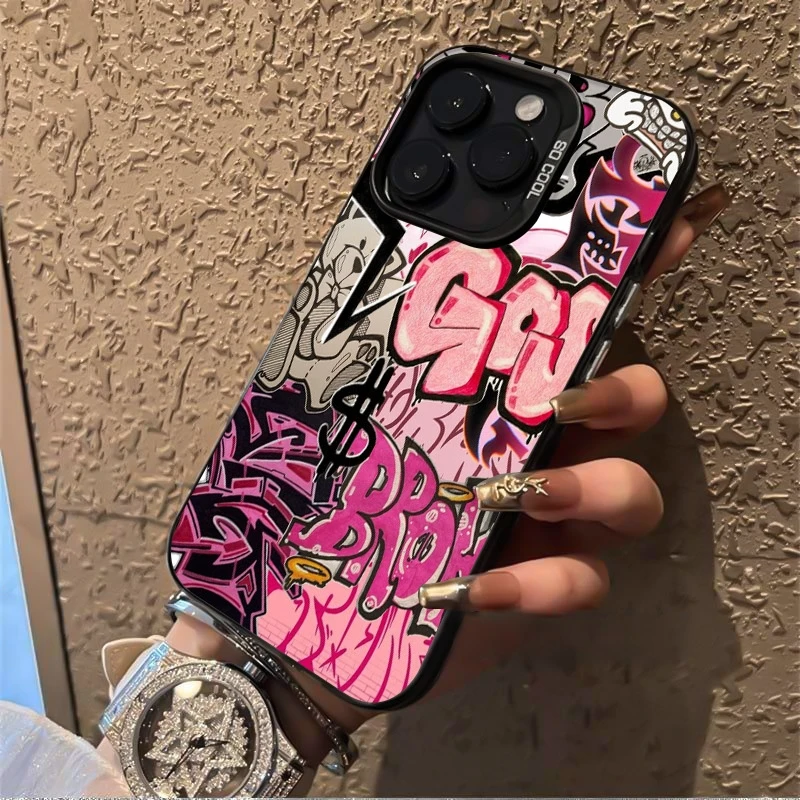 For iPhone 17 Pro Max 16E 16 15 13 12 11 14 Case Stylish Pink Graffiti Bumper Cover For iPhone 17 Air XS Max XR X XS 7 8 Plus SE
