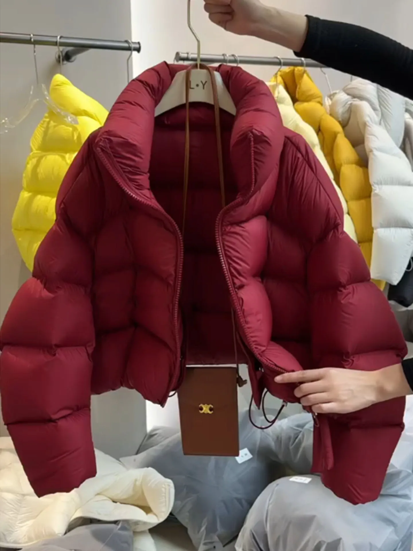 Koreaanse Sle Thiened ort Puffer Jaet Dames Rode Winterjas Opstaande Kraag Warm Brood Sle Bovenkleding Casual Faion