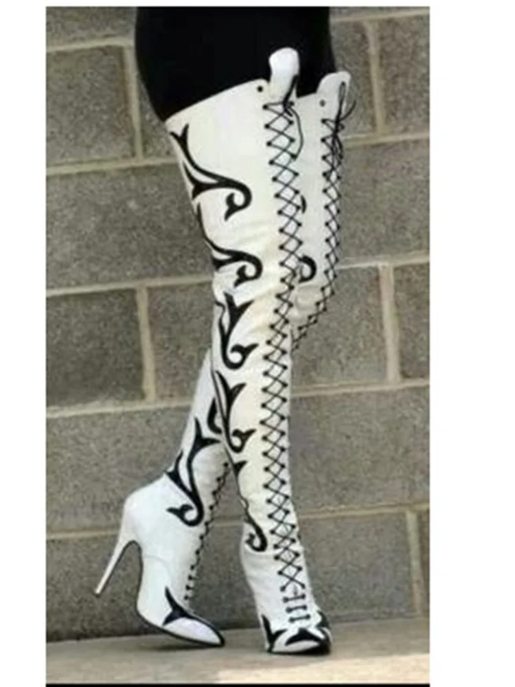 Wit Over de knie Hoge Leren Laarzen Dunne Hoge Hak Puntschoen Mode Sexy 2025, Winter Big Size Vrouw Schoenen Zapatillas Mujer