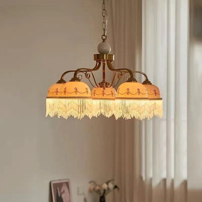 French vintage Tassel Pendant Light innovative Design Ceramic Ceiling Lamp Modern Living Room Dining Room Bedroom Decor LED Lamp
