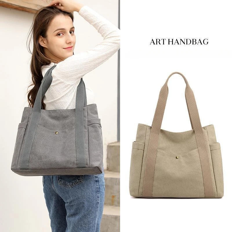 Urban Simplicity 2024 New Fashion Handheld Canvas Bag with Large Capacity One Shoulder Casual Portable Tote Bag