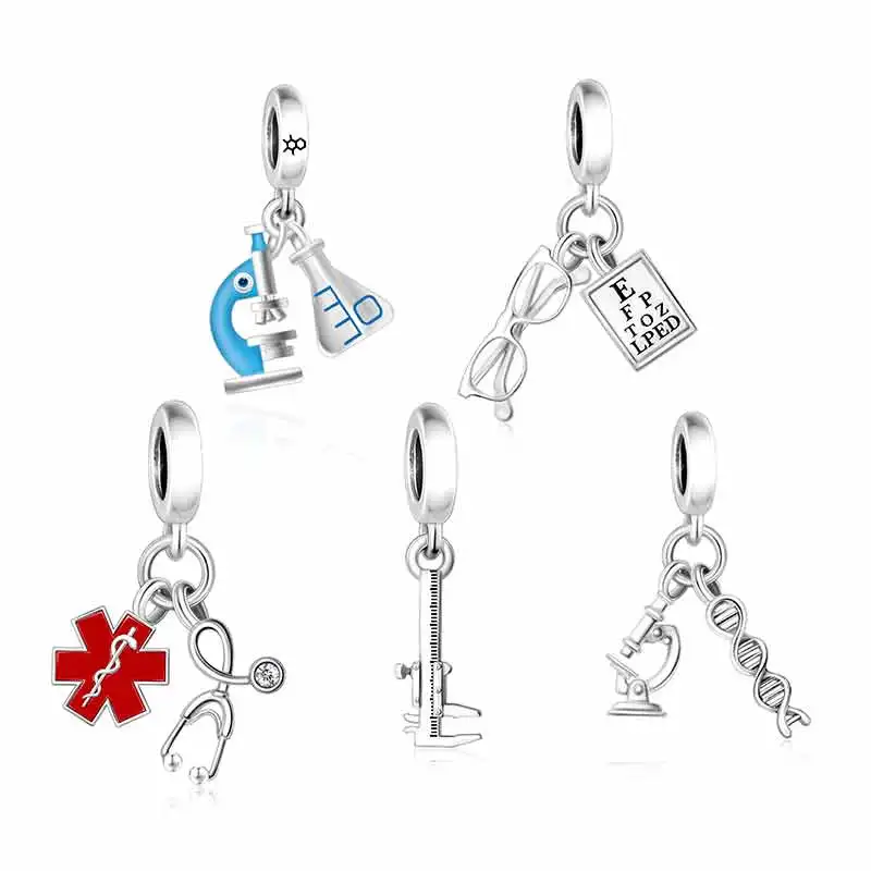 Fit Original Pan Charms Armband 925 Silber Erste Hilfe Medizinische Alarm Wissenschaft DNA Mikroskop Eliquis Perle Für Die Herstellung Berloque DIY – Detail 2