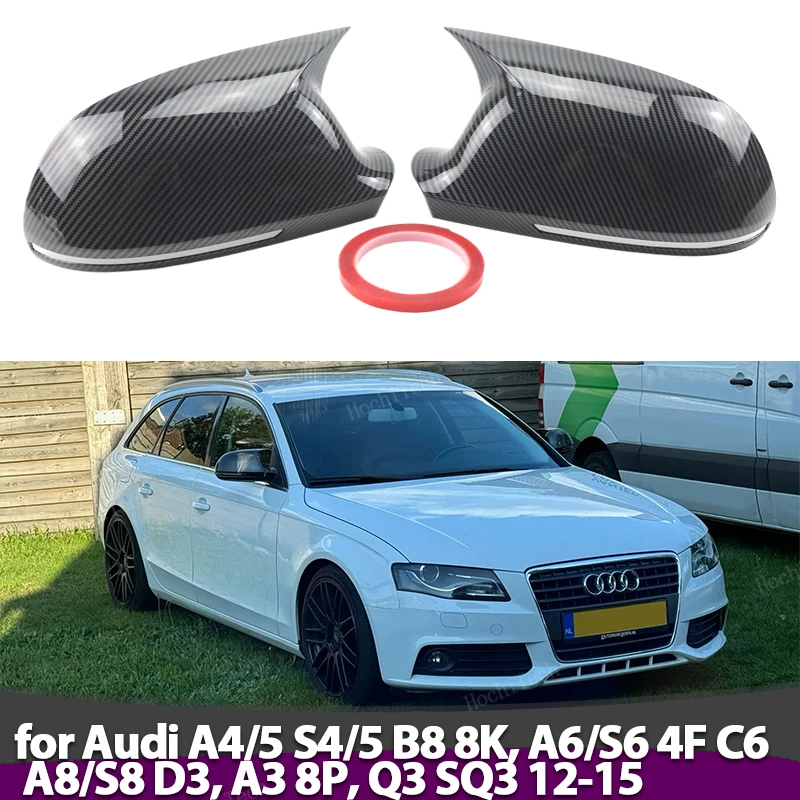 

Side Trim Horn Style Carbon Pattern Mirror Caps add-on for Audi A4 S4 A5 S5 B8 8K A6 S6 4F C6, A8 S8 D3, Q3 SQ3 2012-2015 A3 8P