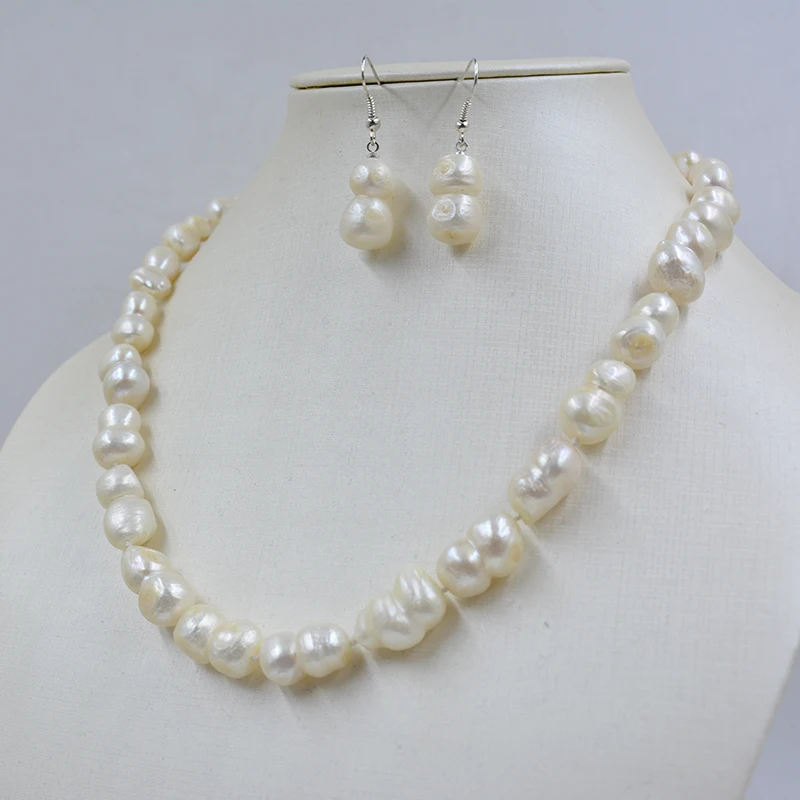 

10-12MM natural 8-line Baroque pearl necklace earring set. Very rare. Charming Women's Party Jewelry