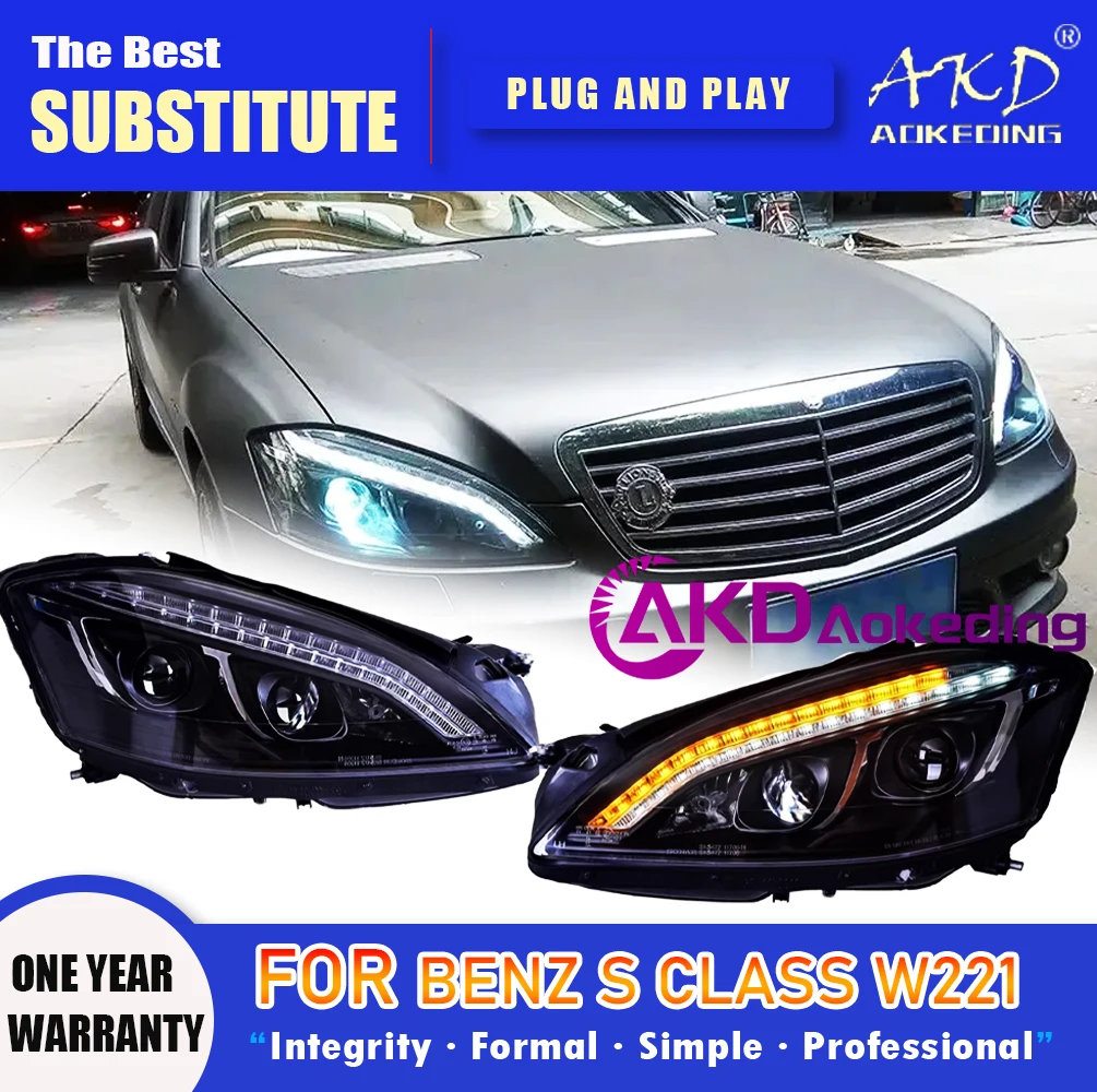 AKD Head Lamp for Benz W221 LED Headlight 2006-2009 Headlights S300 S400 DRL Turn Signal High Beam Angel Eye Projector Lens