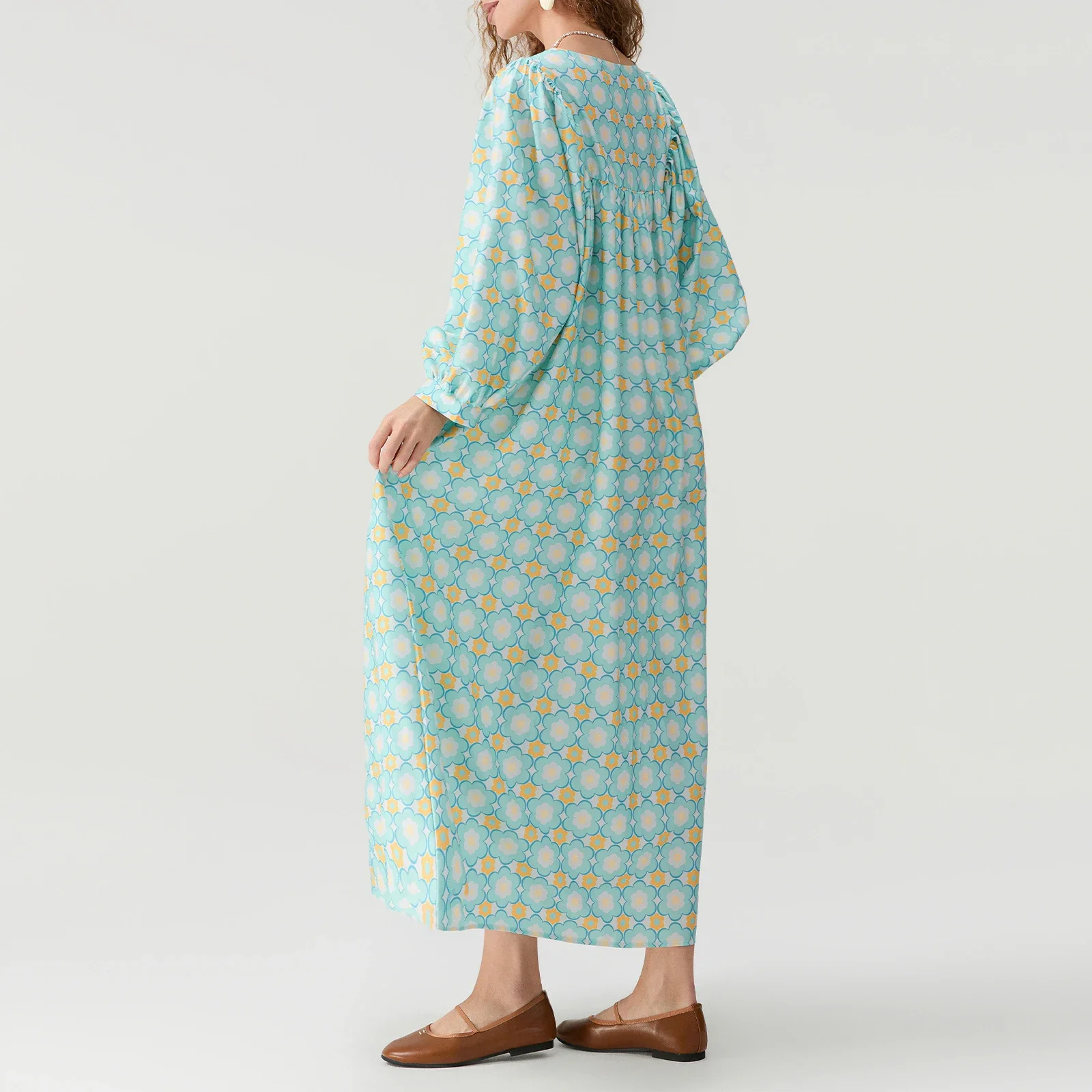 Robe bohème à manches longues pour femme, imprimé floral décontracté, col carré, robe de soirée A-Line pour la plage, les vacances, le club Streetwear