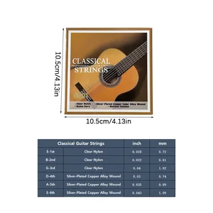 Classic guitar strings, nylon core, silver bathed, wound copper alloy, normal voltage, 6 set, 028-043 10 Main Sales Nylon guitar rope - №8