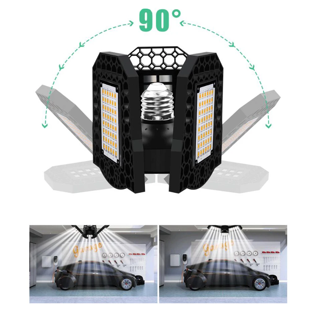 

E27 LED Garage Lights Energy Saving No Flicker Deformable Ceiling Lamps Wide Angle Adjustable Workshop Lighting