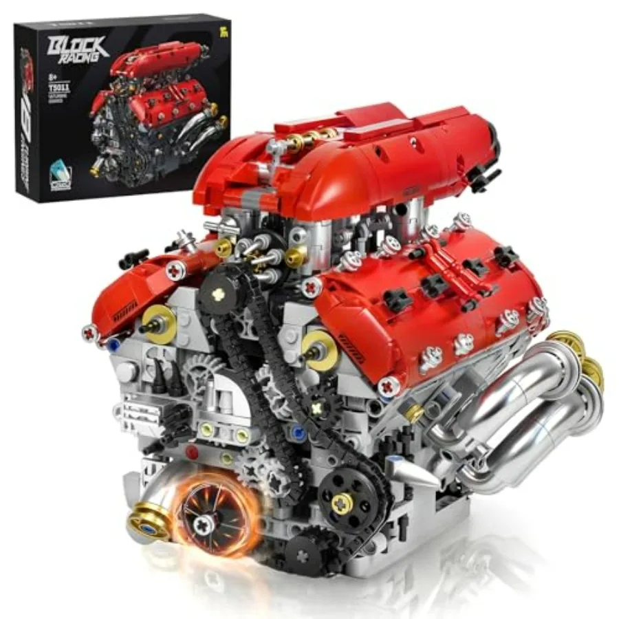 

V8 Engine Model Kit Build Your Own Visible Car Motor Advanced STEM Mechanical Building Block Set for Adults Collectible Engine