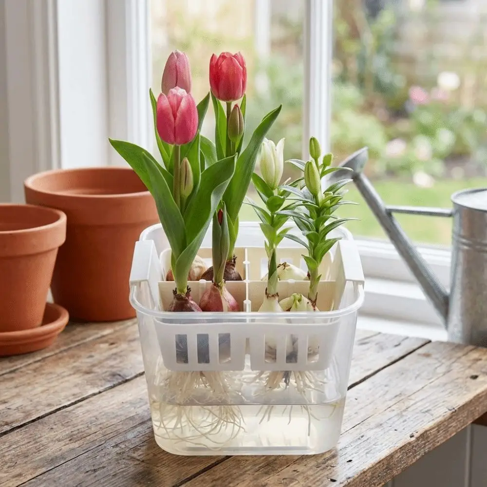 4 Grids Hydroponics Nursery Pots Planter Containers Clear Tulip Bulb Planter Square Double Layered Water Culture Planter