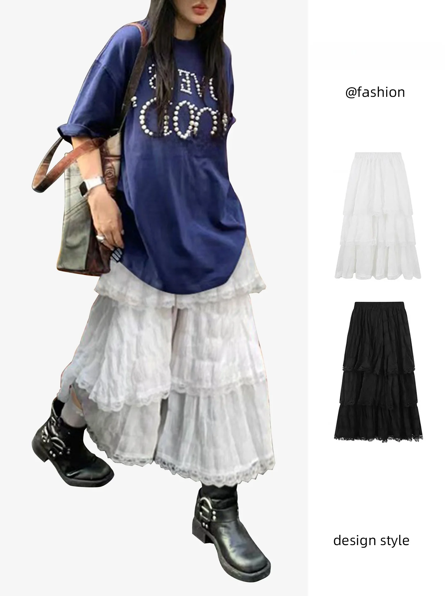 

Summer High Waist Design Sense Puffy Cake Skirt Women's Semi-Body Lace Bean Soup White Ribbon f-length Skirts