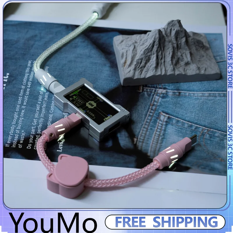 YouMo 8k illuminated short Keyboard cable 15cm Type-C to Type-C/type-c to USB Cat Head Keyboard cable Gaming Office Accessories