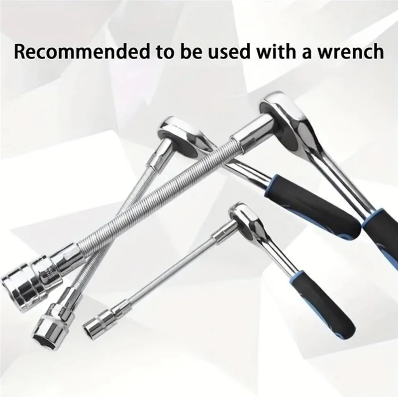 

AB15-Universal Electric Wrench Socket 3 Counts Bendable Flexible Shaft Steel Bit For Electric Drill 1/4 3/8 1/2 Sizes