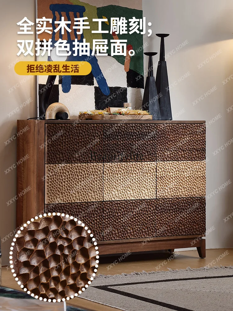 

A French Retro Solid Wood Dining Side Cabinet Against The Wall Medieval Carved Ash Wood Living Room Storage Entrance Cabinet