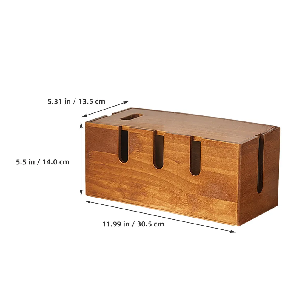 Wooden Cable Organizer Box Heavy Duty Cord Hider for Desk Computer Wi-Fi Router Charging Cables Tidy Desktop Organization