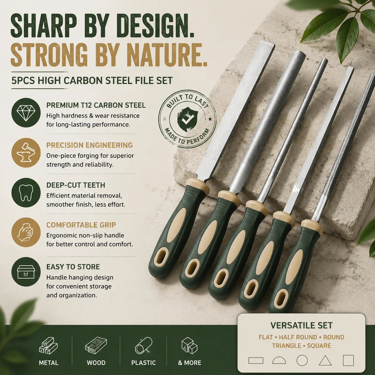 

Professional High-Carbon Steel Fitter File Set Heavy-Duty Coarse Tooth Files Ergonomic Handle for Metal Working DIY Craft Home