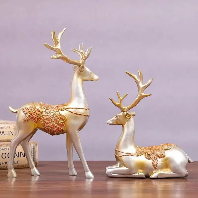 Deer Figurine Modern Livingroom Desktop Creative Resin Ornament Deer Figurine Luxury Nordic