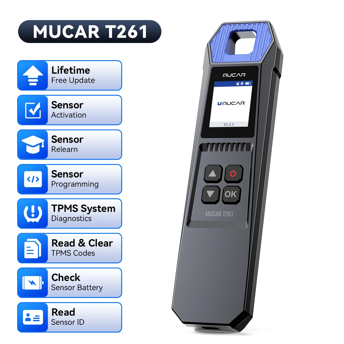 MUCAR T261 TPMS Tire Pressure Diagnostic Tool Automotive TPMS Sensor Activator Programming Learning for 689BT MUCAR 892BT VO8