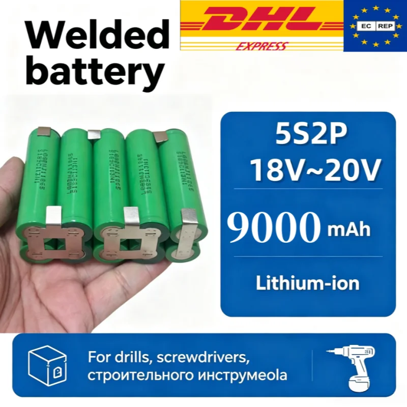 Pacco batteria 5S2P da 9000 mAh personalizzato per saldatura, batteria 18650-MJ1, cacciavite, trapano