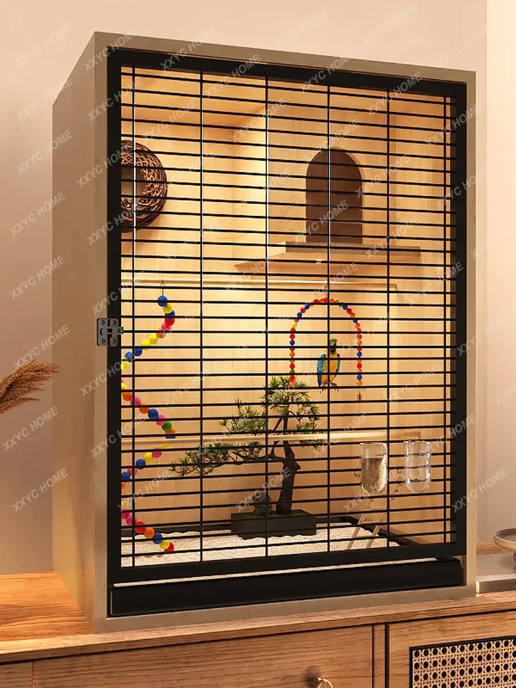 Large Xuanfeng Parrot Special Cage Wooden Large Space Villa Pet Cage Glass Transparent Ecological Cage