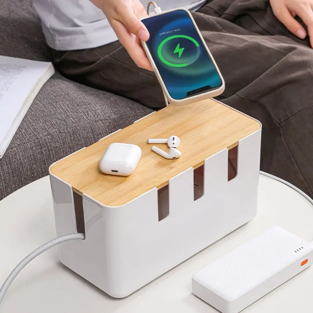 Hidden Cable Storage Box White Dustproof Power Strip Case Plastic Seven-hole Charger Socket Organizer Desktop Cable Finishing