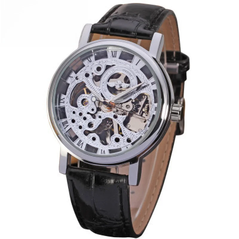 Dropshipping negozio Online-WinnerFull Hollow orologio meccanico da uomo con coppia di orologi da cintura in pelle