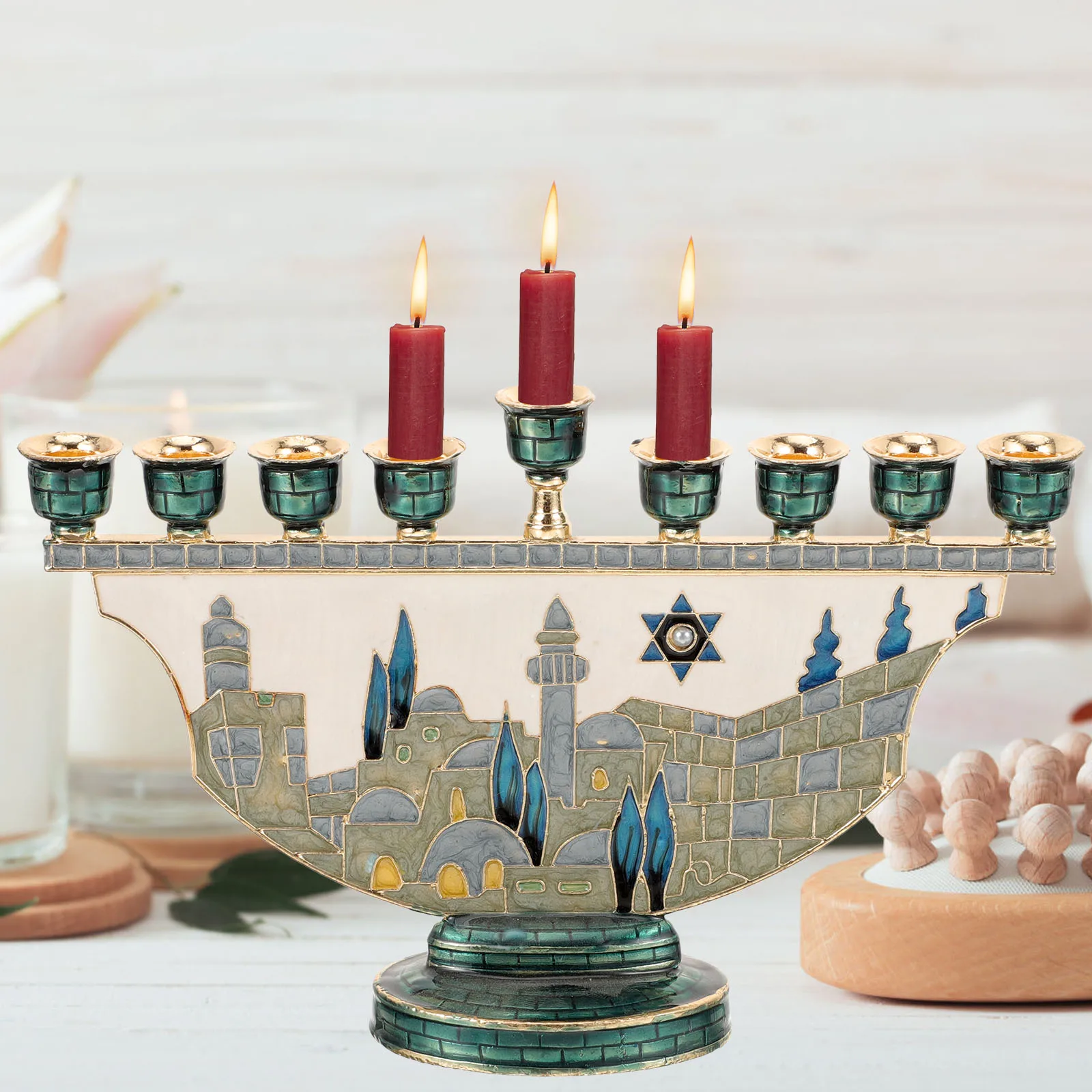 

9-Head Menorah Candlestick Metal Candelabra Hanukkah Holder Holiday Jewish Stand Table Centerpiece