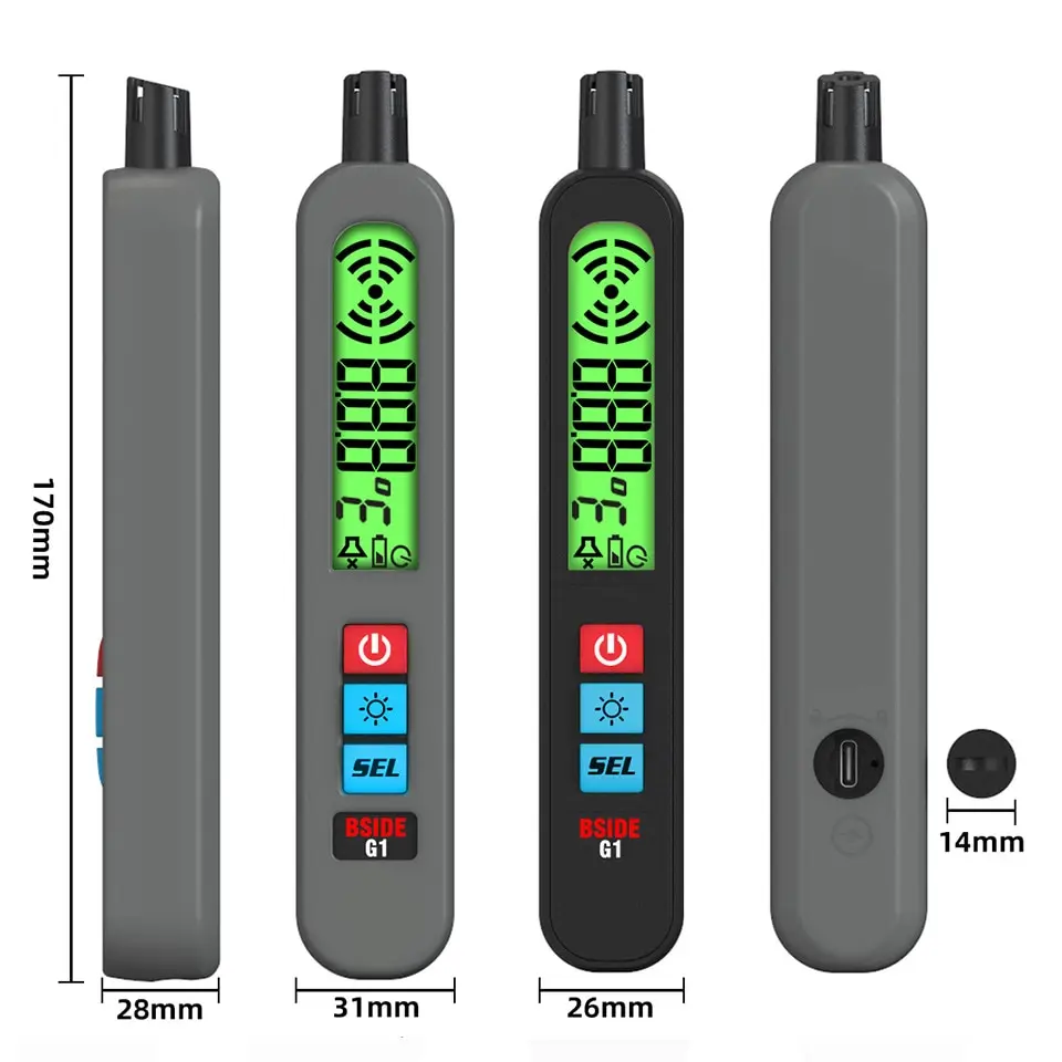 BSIDE Combustible Gas Detector Portable Charging Model Natural Gas Coal Gas Leakage Alarm Air Temperature and Humidity Test 1Set