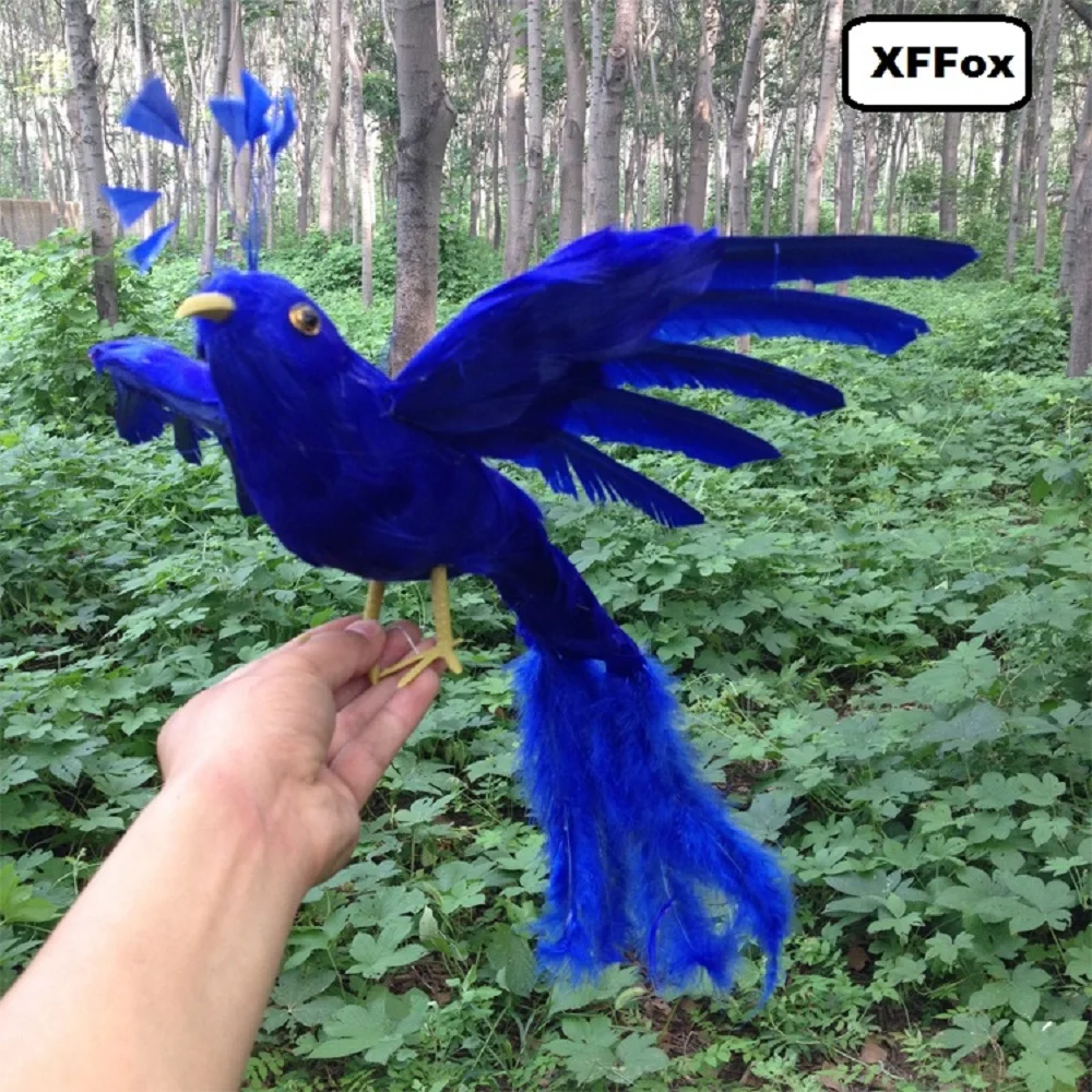 new simulation wings dark blue bird model foam& furs  long tail bird gift about 35x58cm xf0349