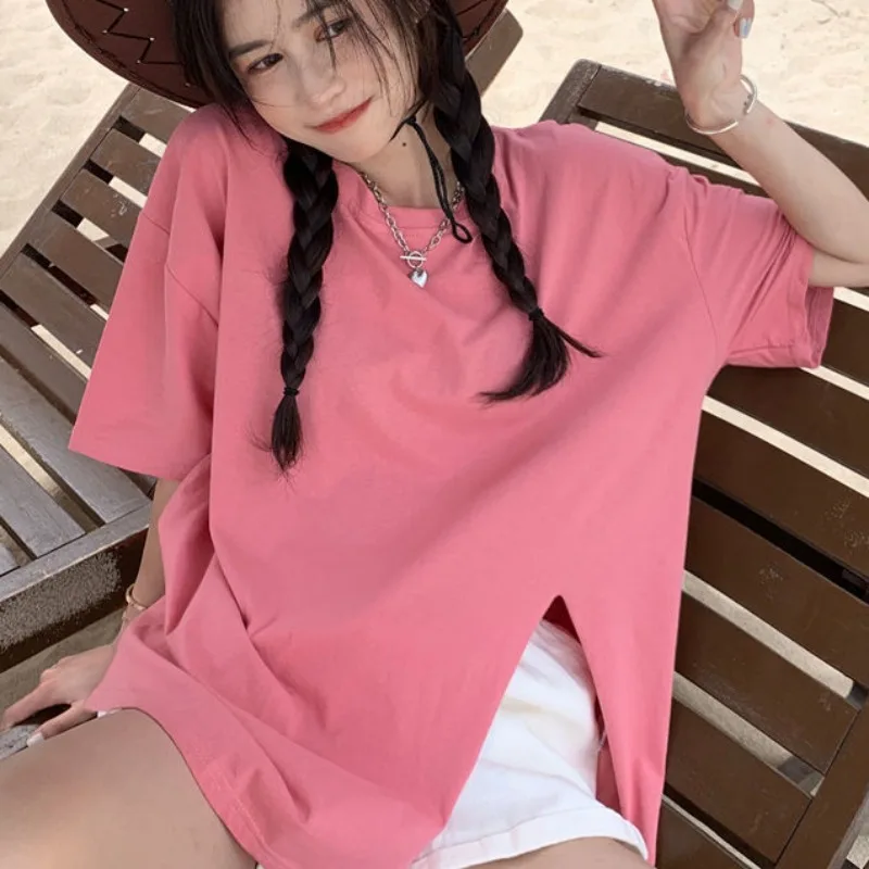 O-neck T-shirts for Women Niche Design Short Sleeve Thin Summer Tops Fashion Girls Simple All-match Loose Korean Style Ulzzang