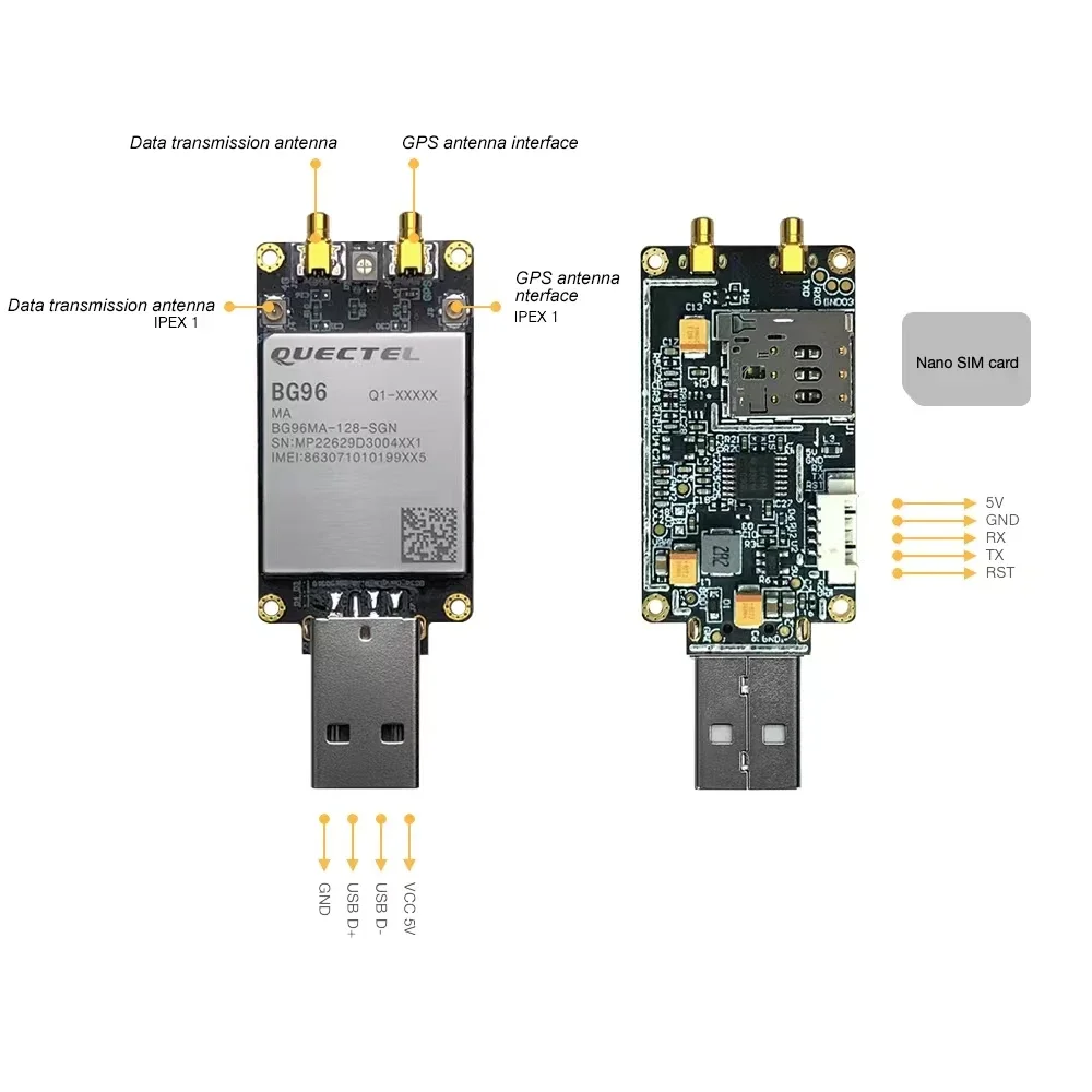 

Quectel BG96 USB Dongle BG96MA-128-SGN Development Kit 4PIN UART LTE Cat.M1/NB1 & EGPRS Module NBIOT Modem Pin to pin EG91/EG95