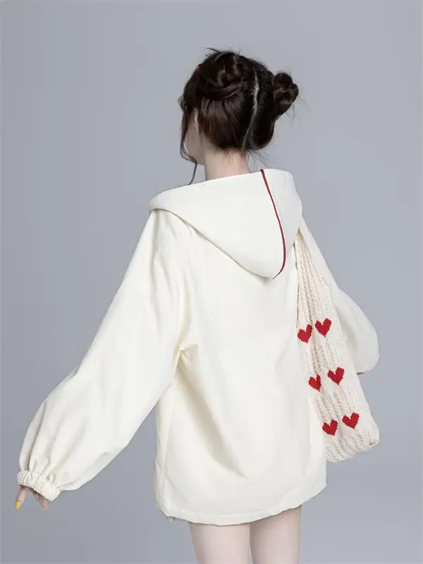 Korea Coat Uniform College Wind Autumn Winter Sweet Sailor Collar Pink And White Color Pocket Zipper Jacket For Women