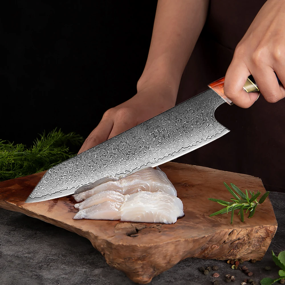 Damascus Chef Knife 8 Inch Sharp Gyuto Knife Japanese VG-10 Steel Kitchen Cooking knife Ergonomic green Resin Wood Handle
