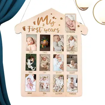 Eerste jaar fotolijst eerste verjaardag houten bord fotoban pasgeboren tot 12 maanden reisframe kinderkamer decor voor baby