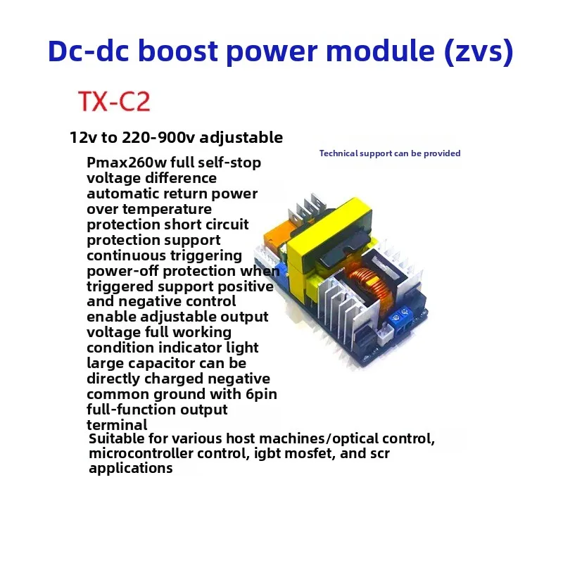 Adjustable High Voltage Boost Module 12V To 220-900V with Auto Power Return