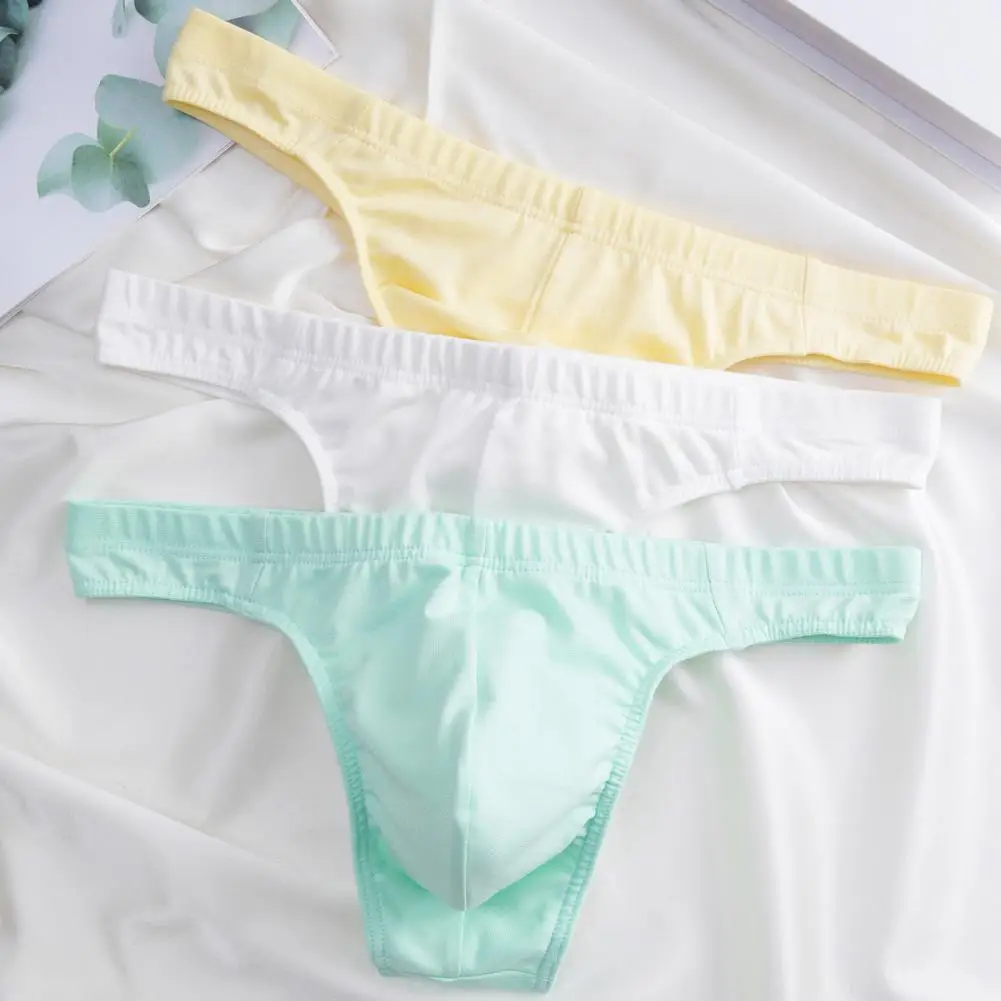 Men Sexy Briefs High Elastic G-strings Thongs Underwear Mid-rise U Convex Soft Solid Thongs Underpants Men Cotton Thong