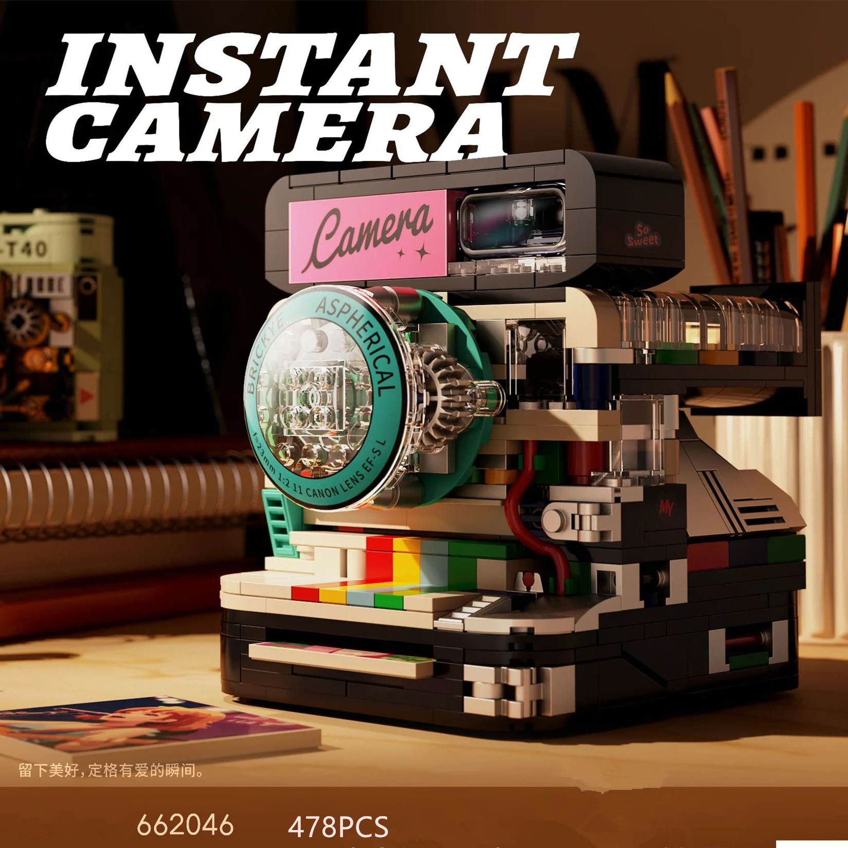 Fotocamera digitale classica avanzata Modello 3D Mini giocattoli in mattoni per ragazzi Design di assemblaggio per adulti Kit di blocchi Collezione Desktop Elegante