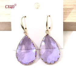 CXQD Korean New Design Fashion Jewelry Water Droplets Shape Earrings Transparent Glass Crystal Party Earrings For Women Gift